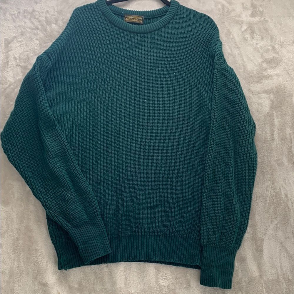 EDDIE BAUER | UNISEX HEAVY OVER SIZED VTG CABLE KNIT SWEATER | EMERALD GREEN